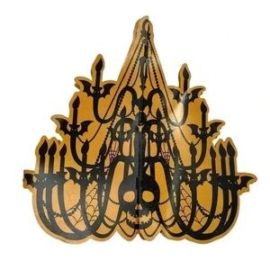 Vintage Halloween Skull Candelabra Cardboard Hanging Decor Spooky Cutout